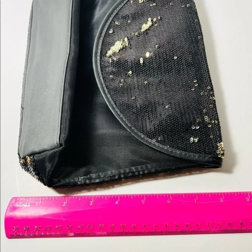 Gold sequins and black cosmetic bag- front is see through mesh very cute